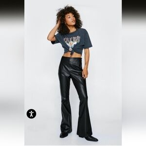 Nasty Gal Black Faux Leather High Waist Flare Pants Size XL NWT